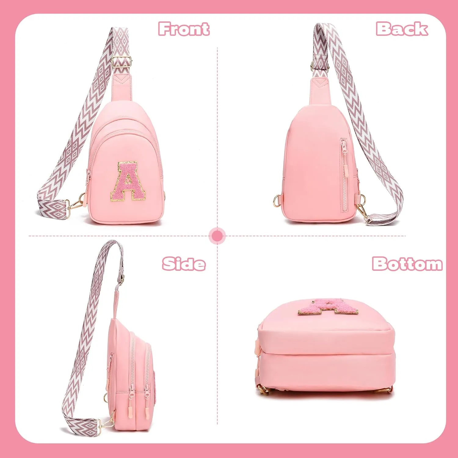 I IHAYNER Girls Sling Bag Fanny Pack Crossbody Bags with Initial Letter for Teen Girls Gift Trendy Stuff Chest Bag for Travel (Pink-S??