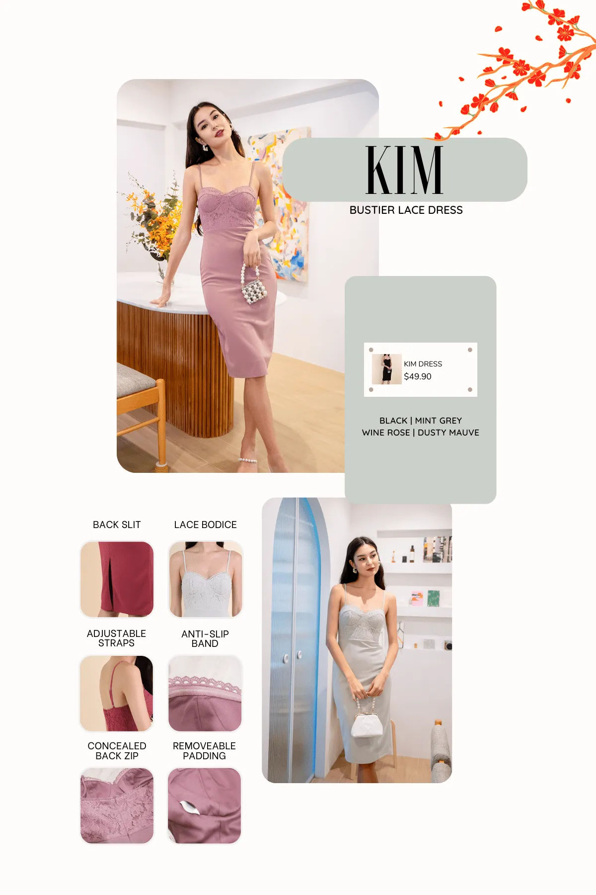 KIM BUSTIER LACE DRESS IN WINE ROSE
