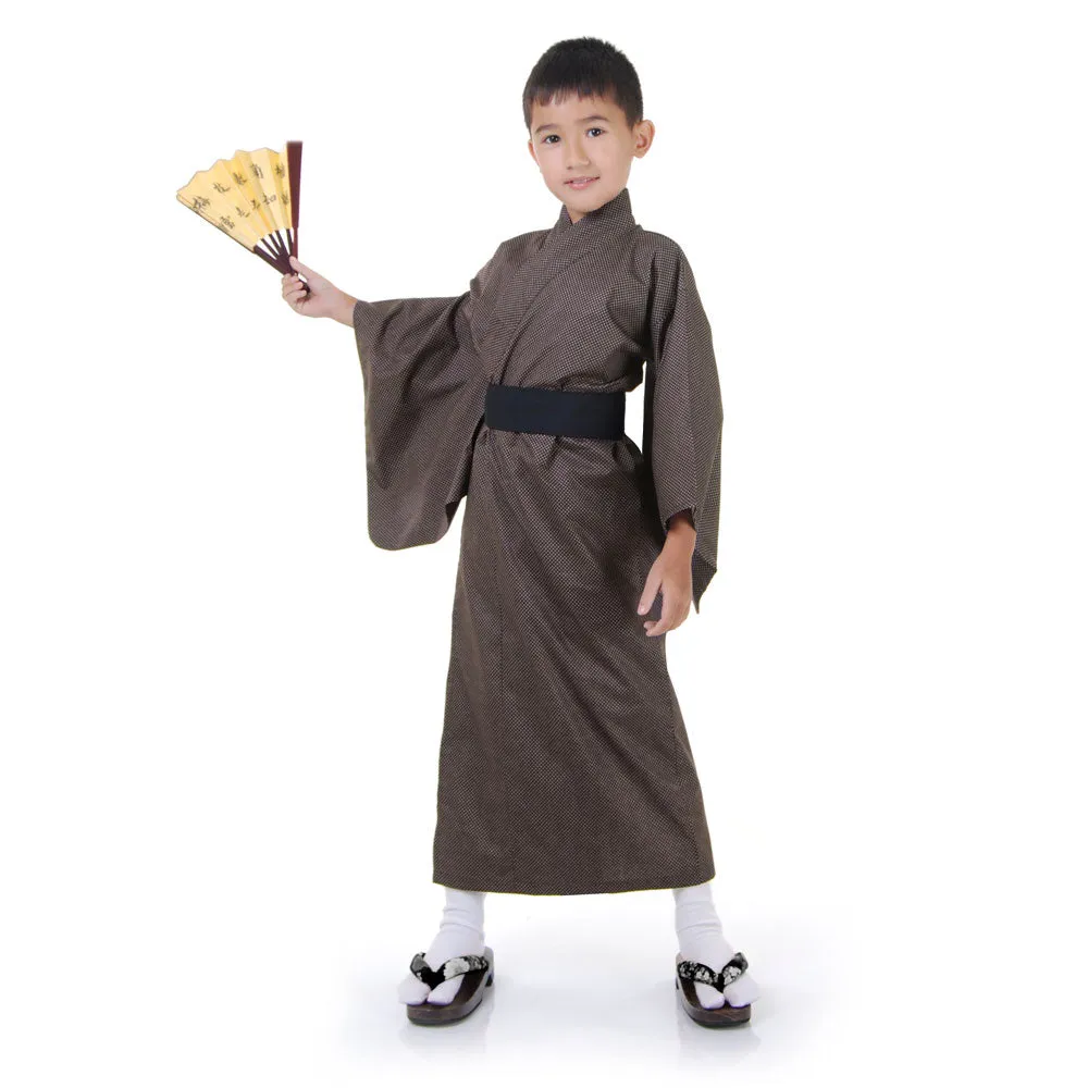 Kitsune Brown Japanese Boys Kimono Robe Costume
