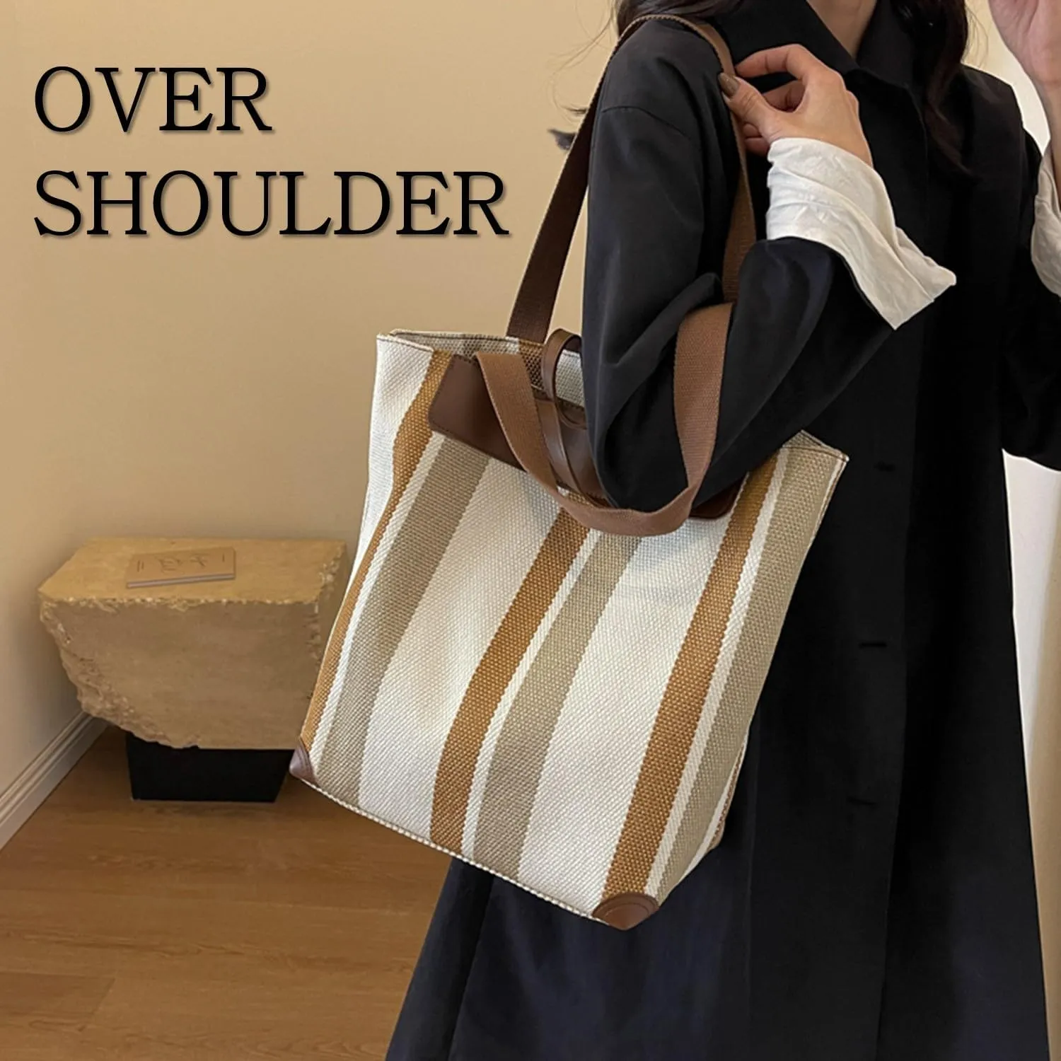 Large Women's Work Tote Bag ?C Laptop Compartment,Canvas Shoulder Bag for Office & Daily Use,Tote Bag with Spacious Storage