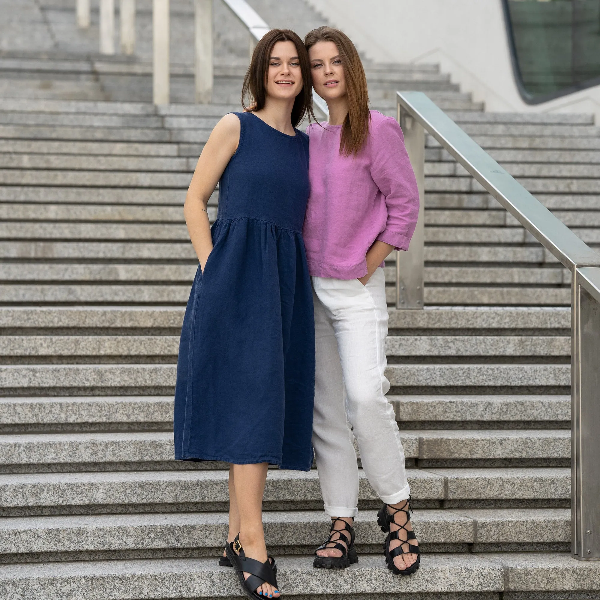 Linen Smock Dress Maya Storm Blue