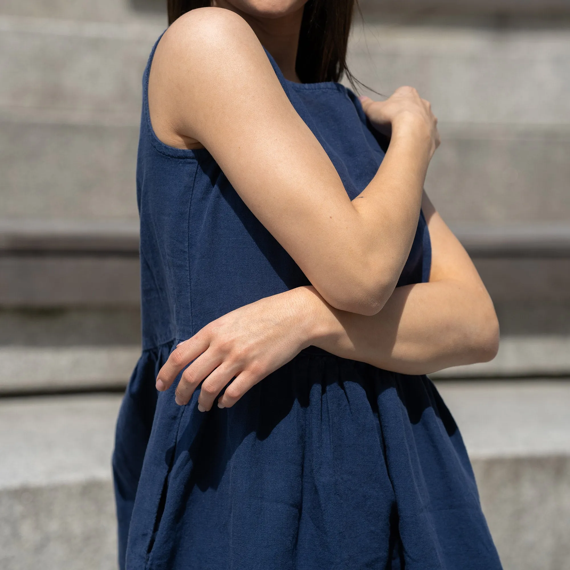Linen Smock Dress Maya Storm Blue