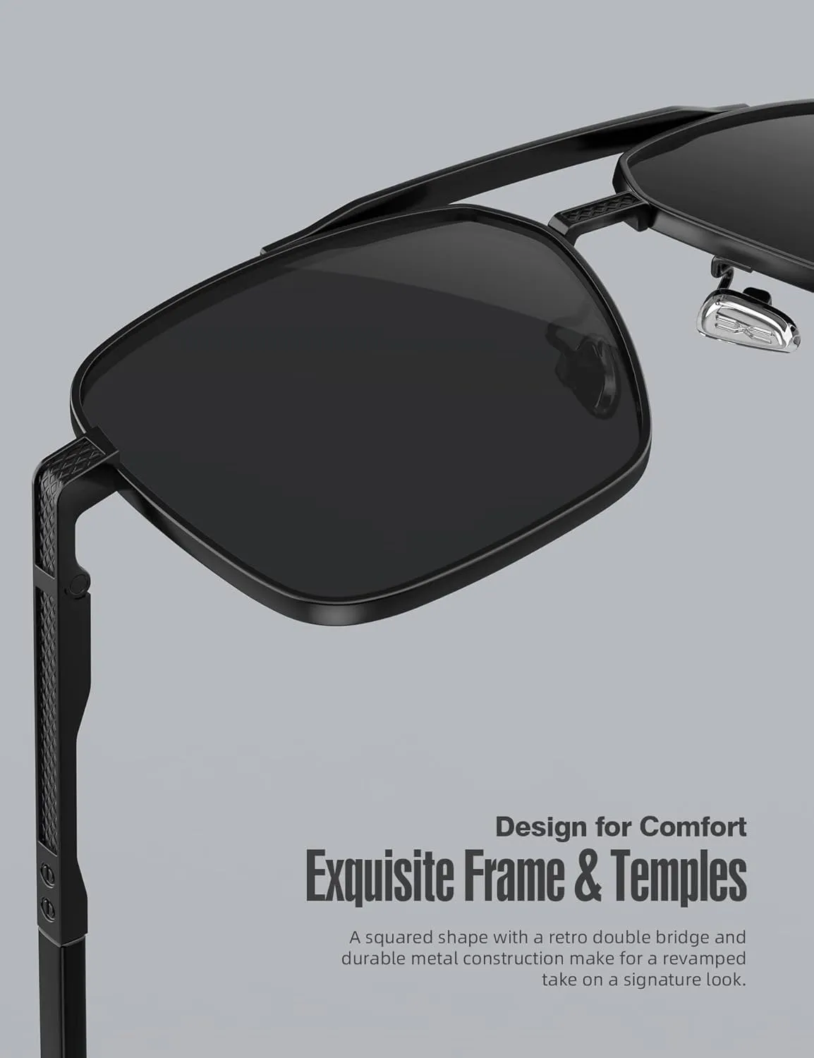 LUENX Polarized Square Aviator Sunglasses for Men,Trendy Retro Oversized Rectangular Frame UV400 Protection