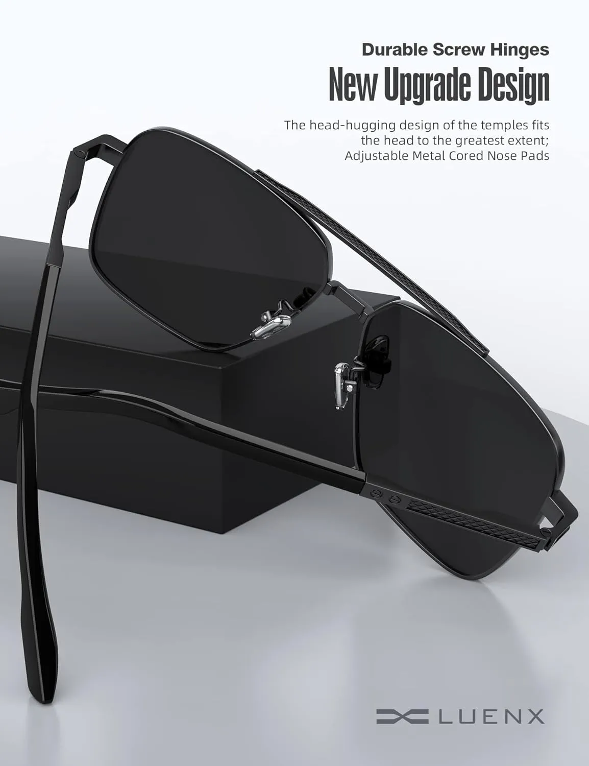 LUENX Polarized Square Aviator Sunglasses for Men,Trendy Retro Oversized Rectangular Frame UV400 Protection