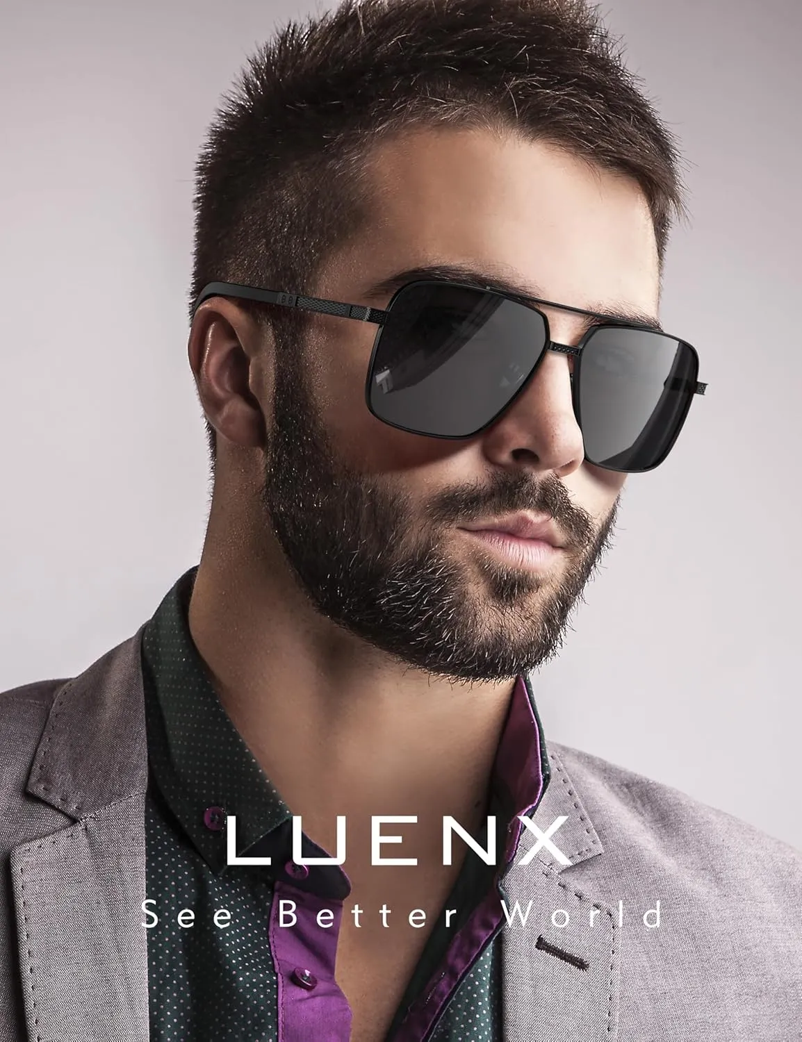 LUENX Polarized Square Aviator Sunglasses for Men,Trendy Retro Oversized Rectangular Frame UV400 Protection
