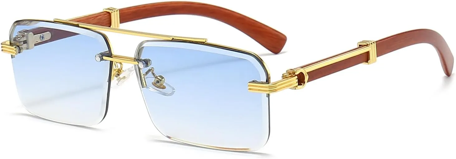 Mens Fashion Rimless Rectangle Sunglasses for Man Frameless Square Glasses Gradient Tinted UV400 Lens