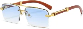 Mens Fashion Rimless Rectangle Sunglasses for Man Frameless Square Glasses Gradient Tinted UV400 Lens