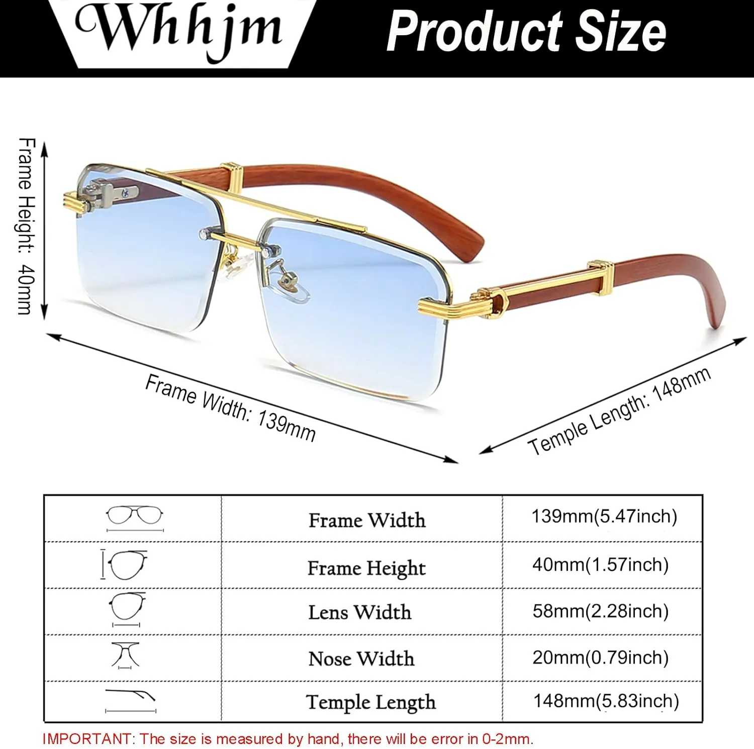 Mens Fashion Rimless Rectangle Sunglasses for Man Frameless Square Glasses Gradient Tinted UV400 Lens