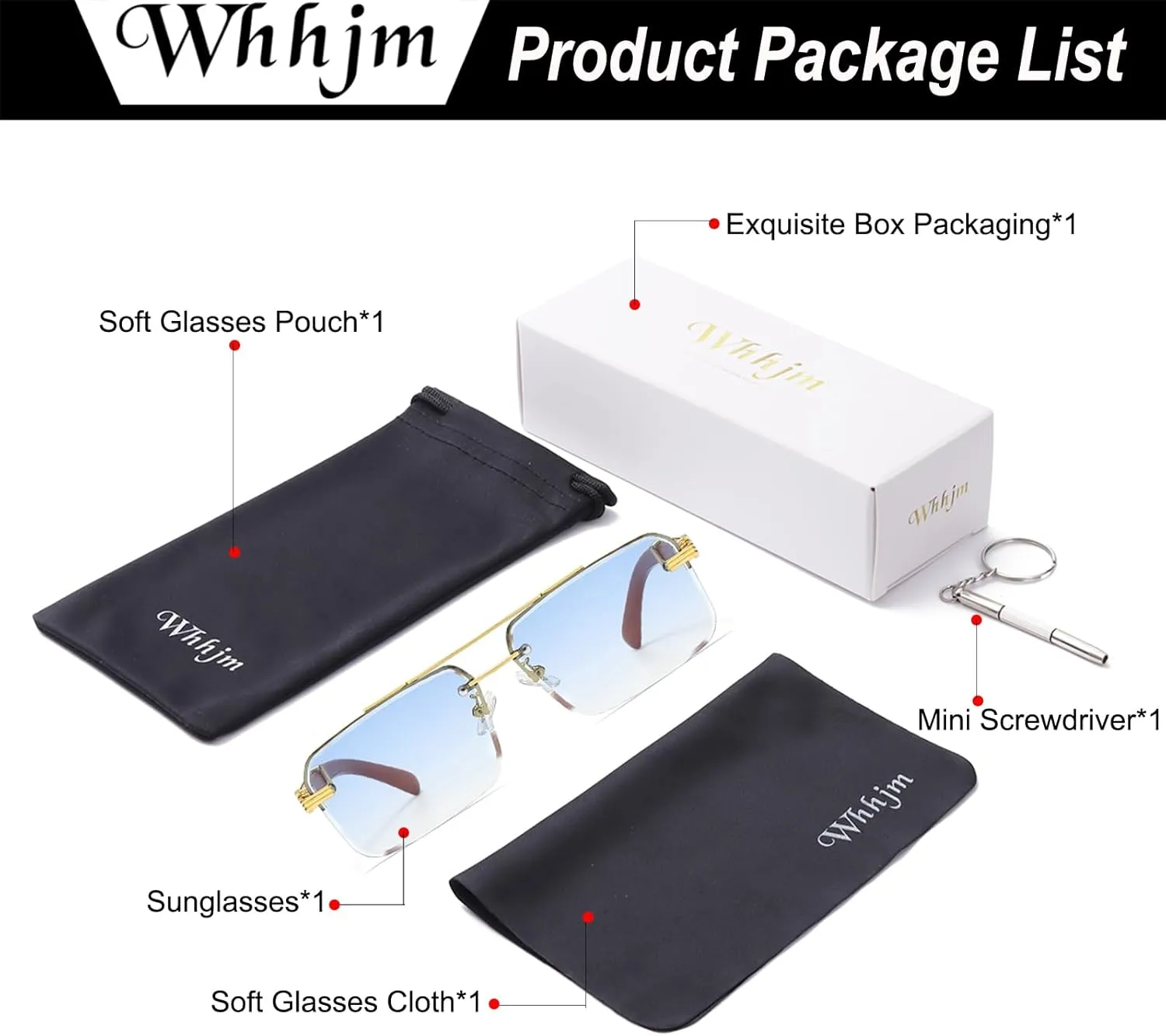 Mens Fashion Rimless Rectangle Sunglasses for Man Frameless Square Glasses Gradient Tinted UV400 Lens