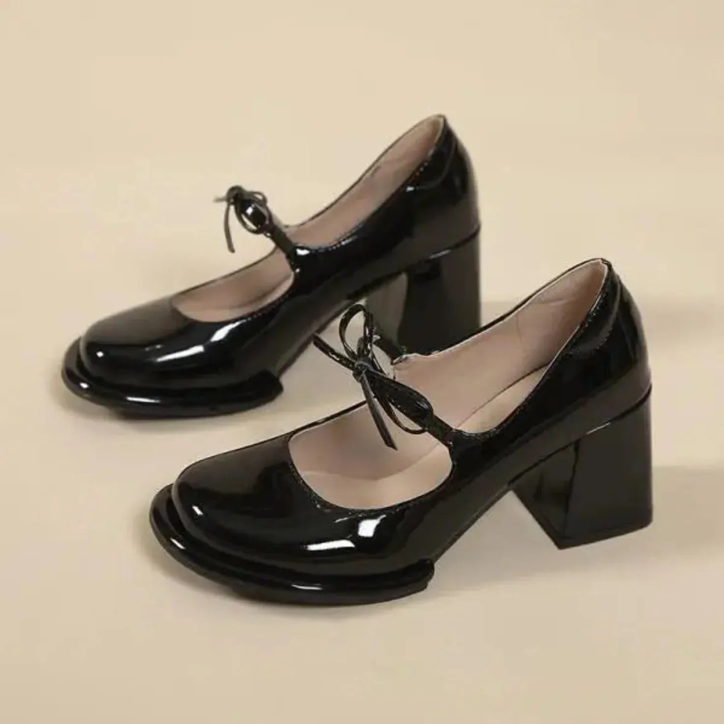 Merendy African Mama chunky heels Mary jane burgundy pumps