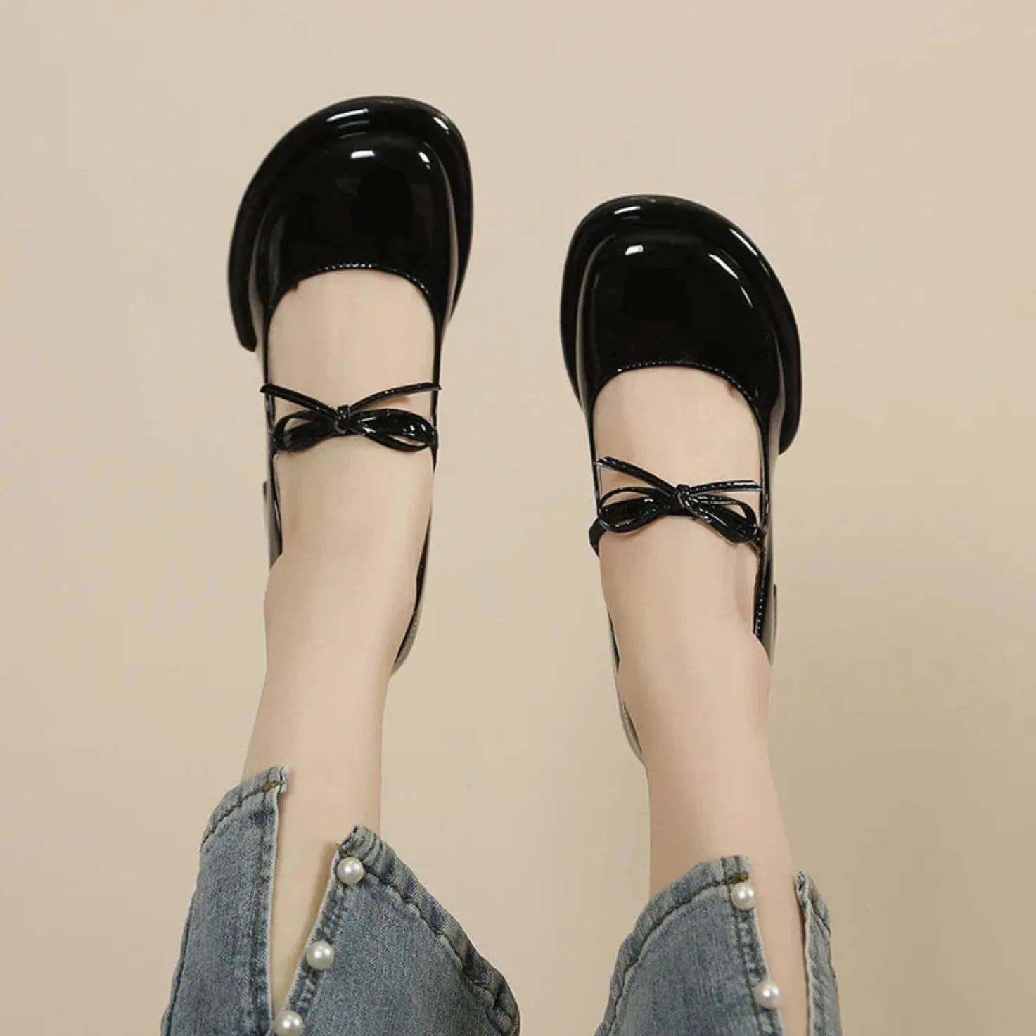 Merendy African Mama chunky heels Mary jane burgundy pumps
