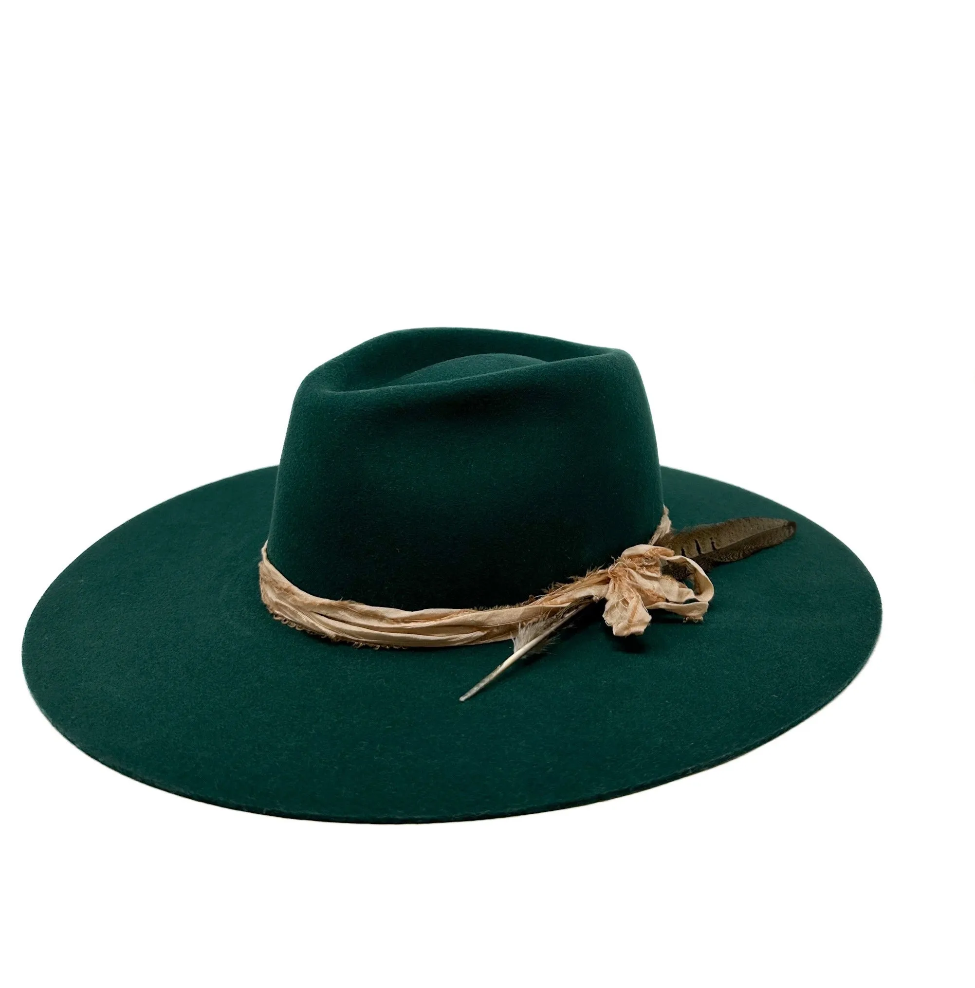 Montana fedora in emerald green with vintage silks