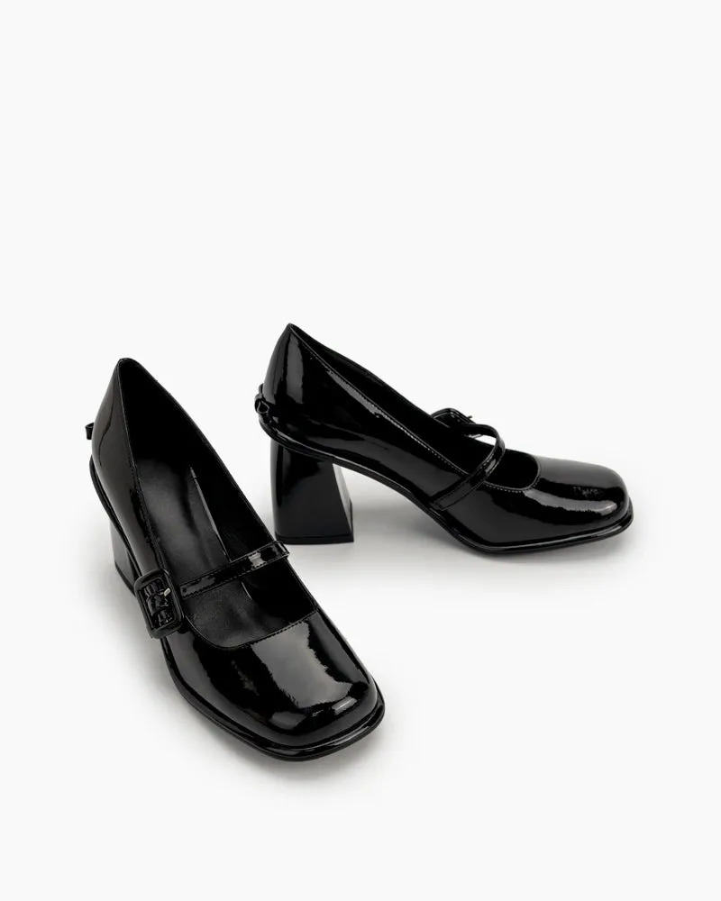 Platform Chunky Heels Square Toe Block Heel Mary Jane Pumps