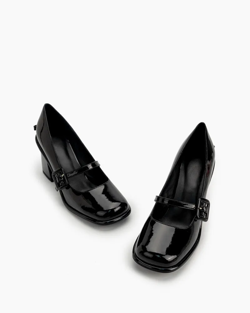 Platform Chunky Heels Square Toe Block Heel Mary Jane Pumps