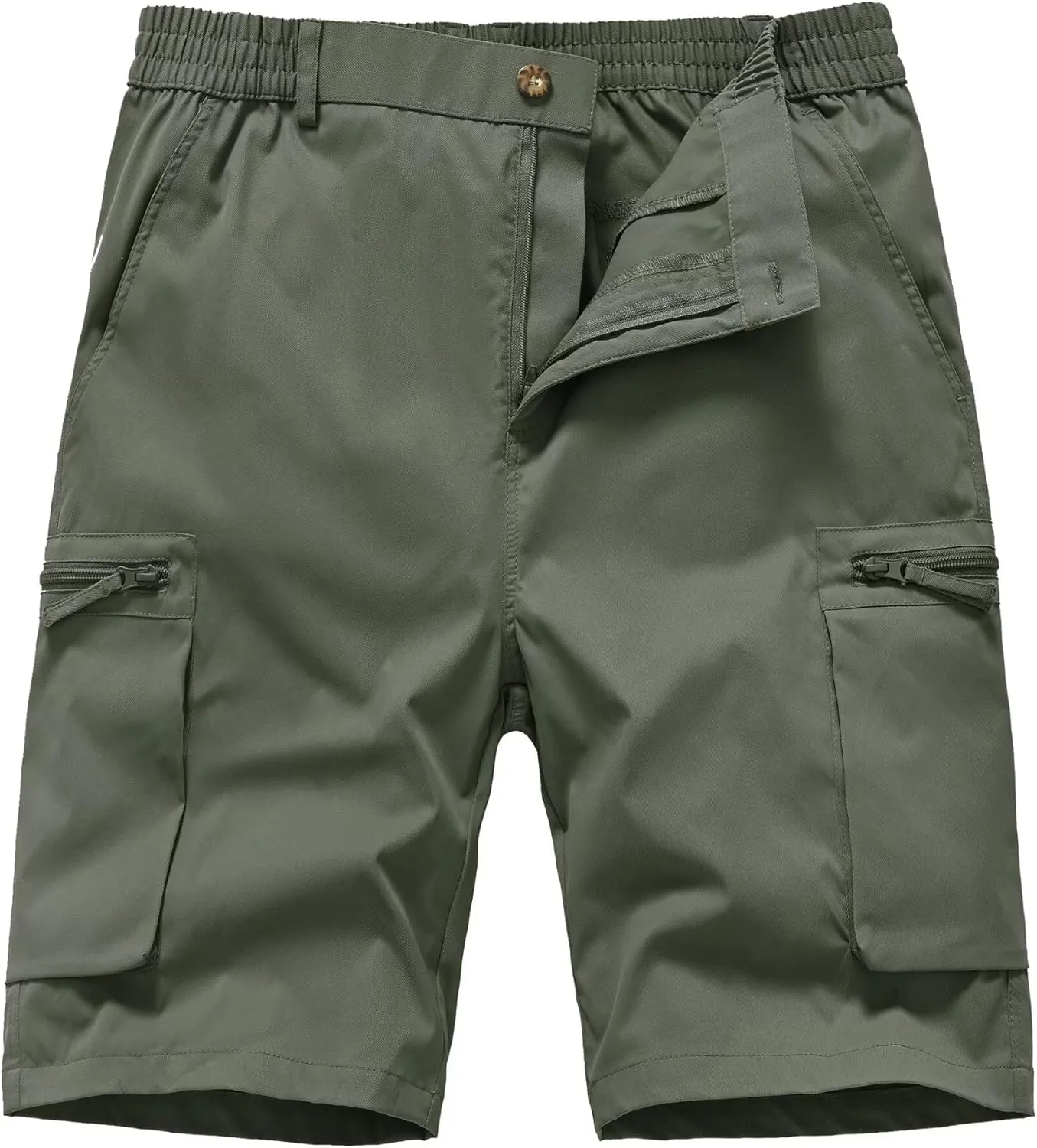 QPNGRP Men's 9" Inseam Stretch Waist Zipper Cargo Shorts with 6 Pockets