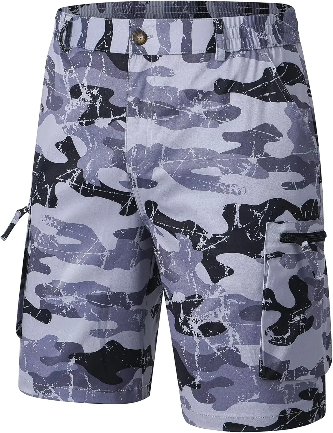 QPNGRP Men's 9" Inseam Stretch Waist Zipper Cargo Shorts with 6 Pockets
