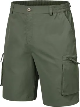 QPNGRP Men's 9" Inseam Stretch Waist Zipper Cargo Shorts with 6 Pockets