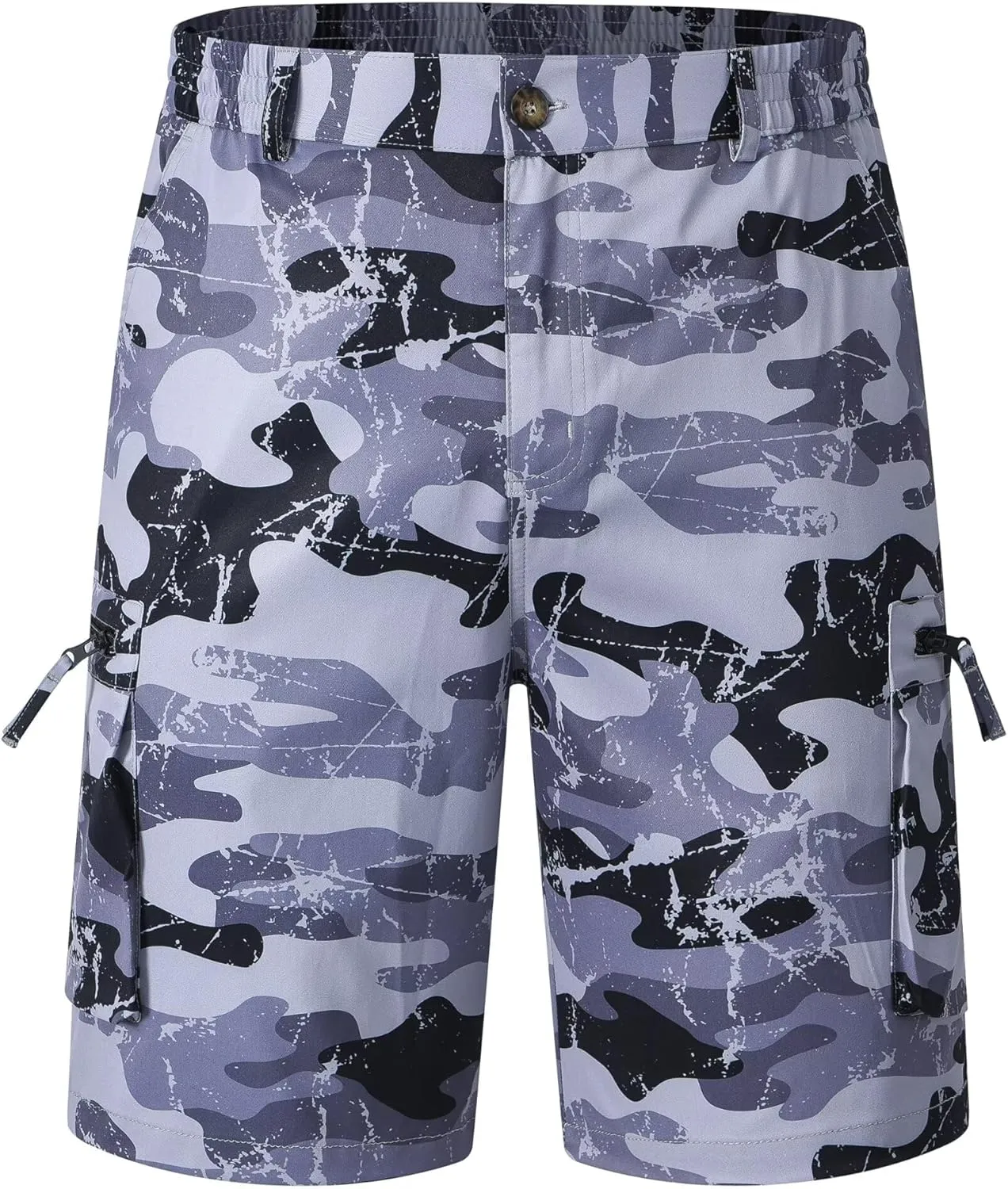 QPNGRP Men's 9" Inseam Stretch Waist Zipper Cargo Shorts with 6 Pockets