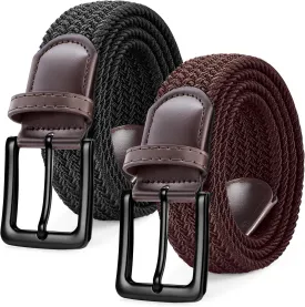 SANSTHS 2Pack Elastic Belt for Men, Mens Belts Casual for Jeans Pants, Woven Braided Web Belt for Golf, 1.3 inches Width