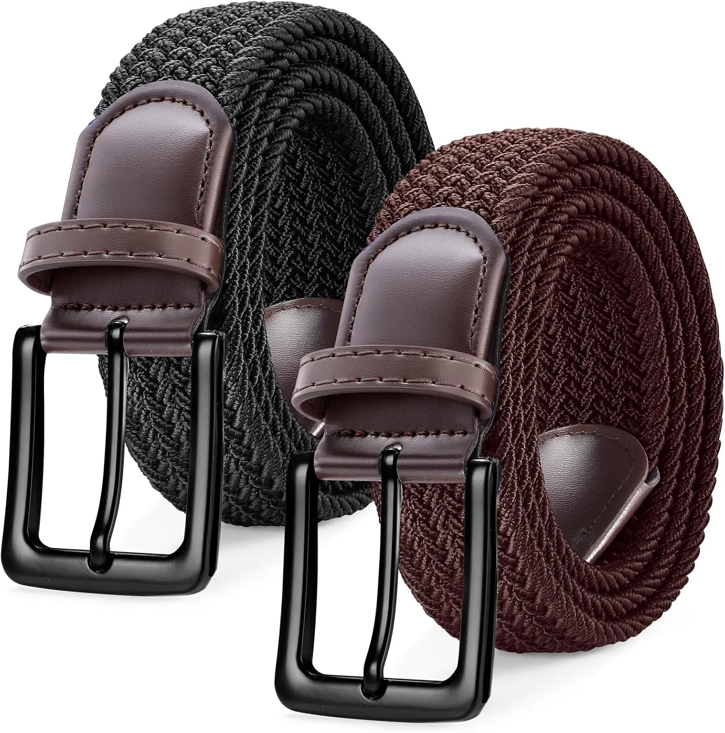 SANSTHS 2Pack Elastic Belt for Men, Mens Belts Casual for Jeans Pants, Woven Braided Web Belt for Golf, 1.3 inches Width