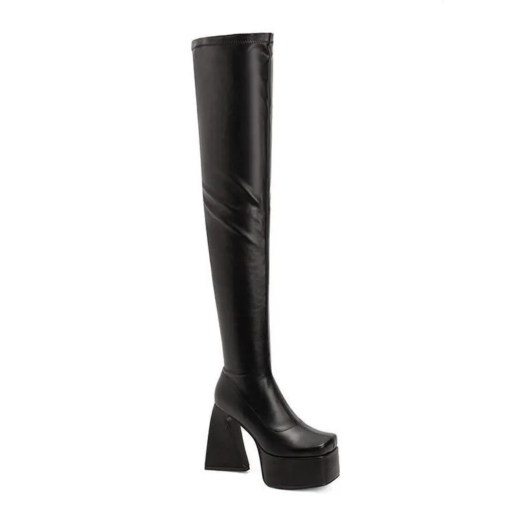 Skinny Boots Platform Chunky Heels