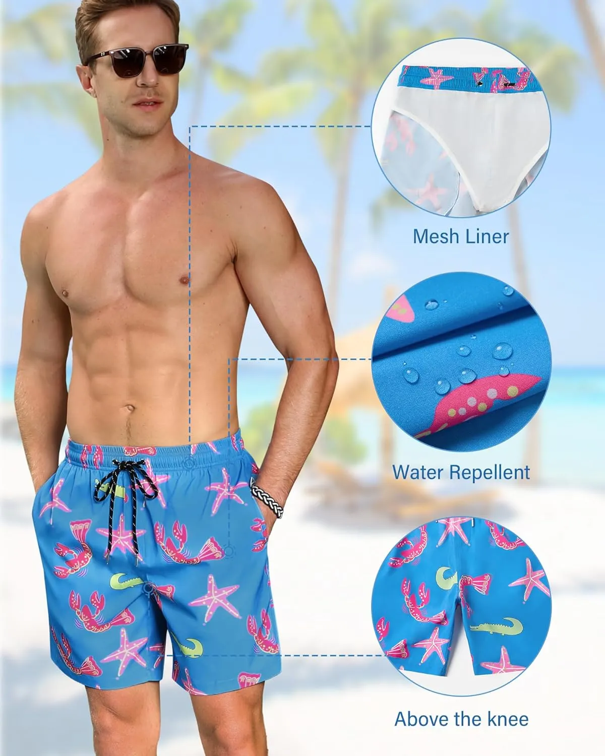 Swim Trunks Mens 7 Inch Bathing Suit with Mesh Liner Men's Stretch Swimwear Quick Dry Swimsuit Beach Shorts