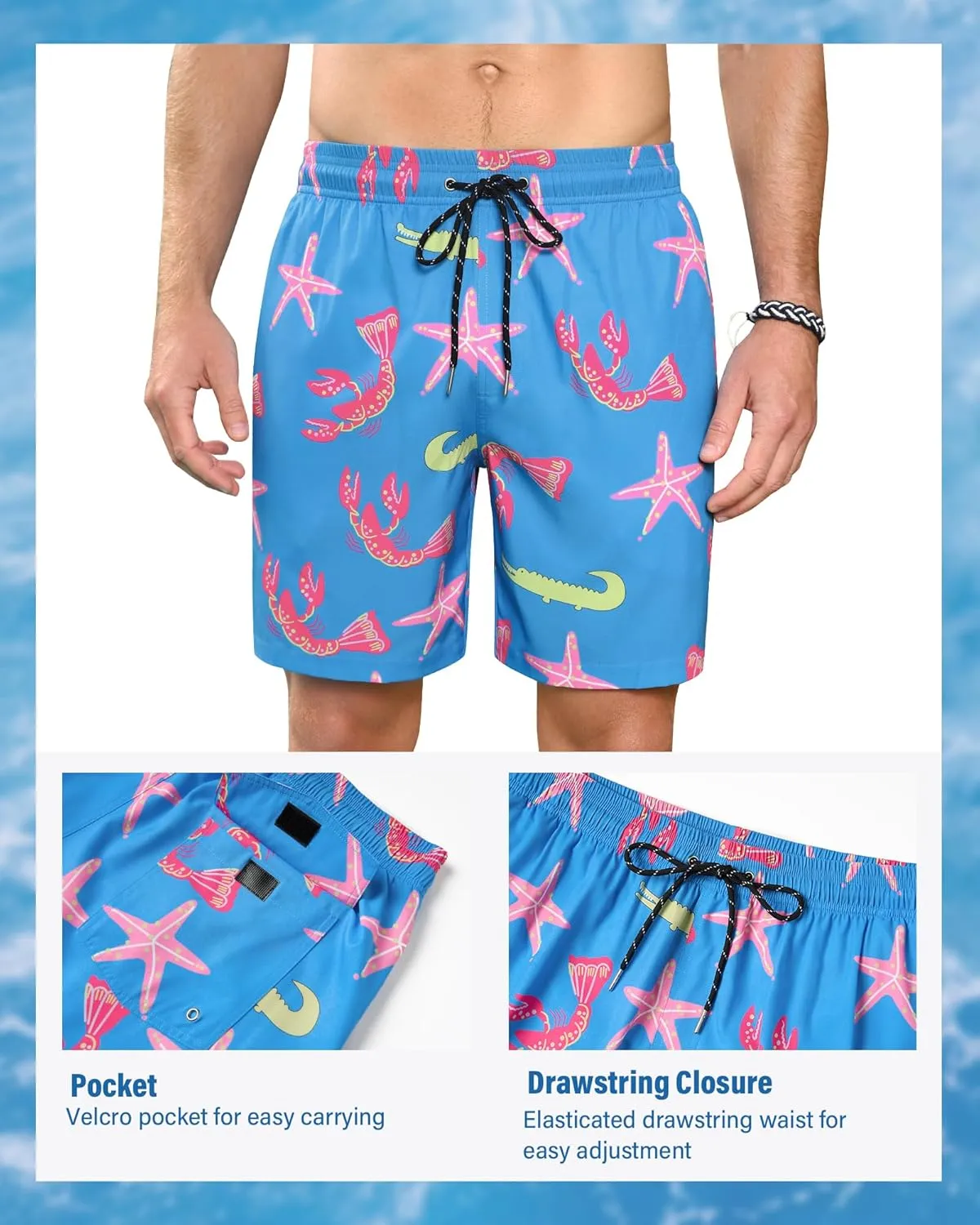 Swim Trunks Mens 7 Inch Bathing Suit with Mesh Liner Men's Stretch Swimwear Quick Dry Swimsuit Beach Shorts