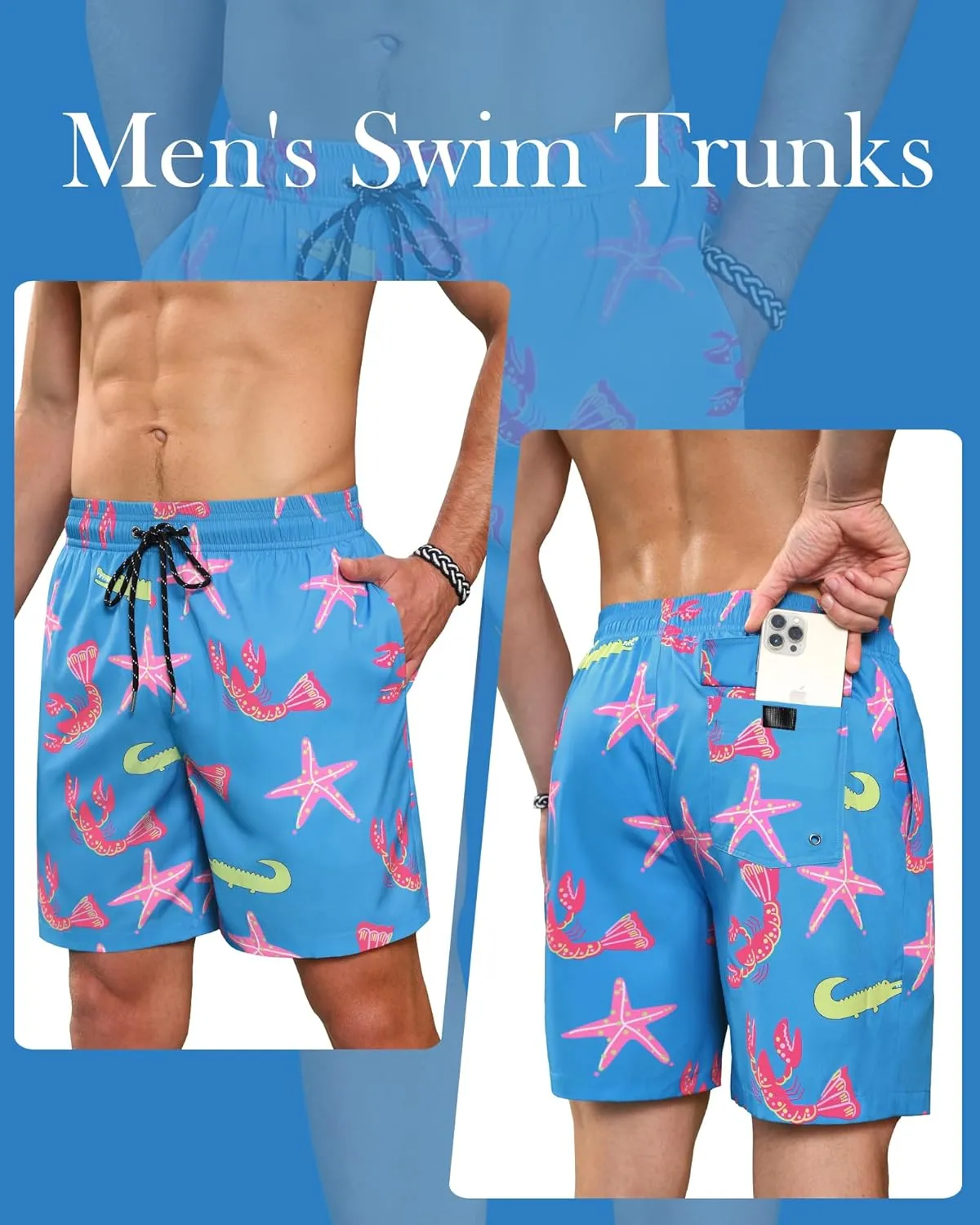 Swim Trunks Mens 7 Inch Bathing Suit with Mesh Liner Men's Stretch Swimwear Quick Dry Swimsuit Beach Shorts