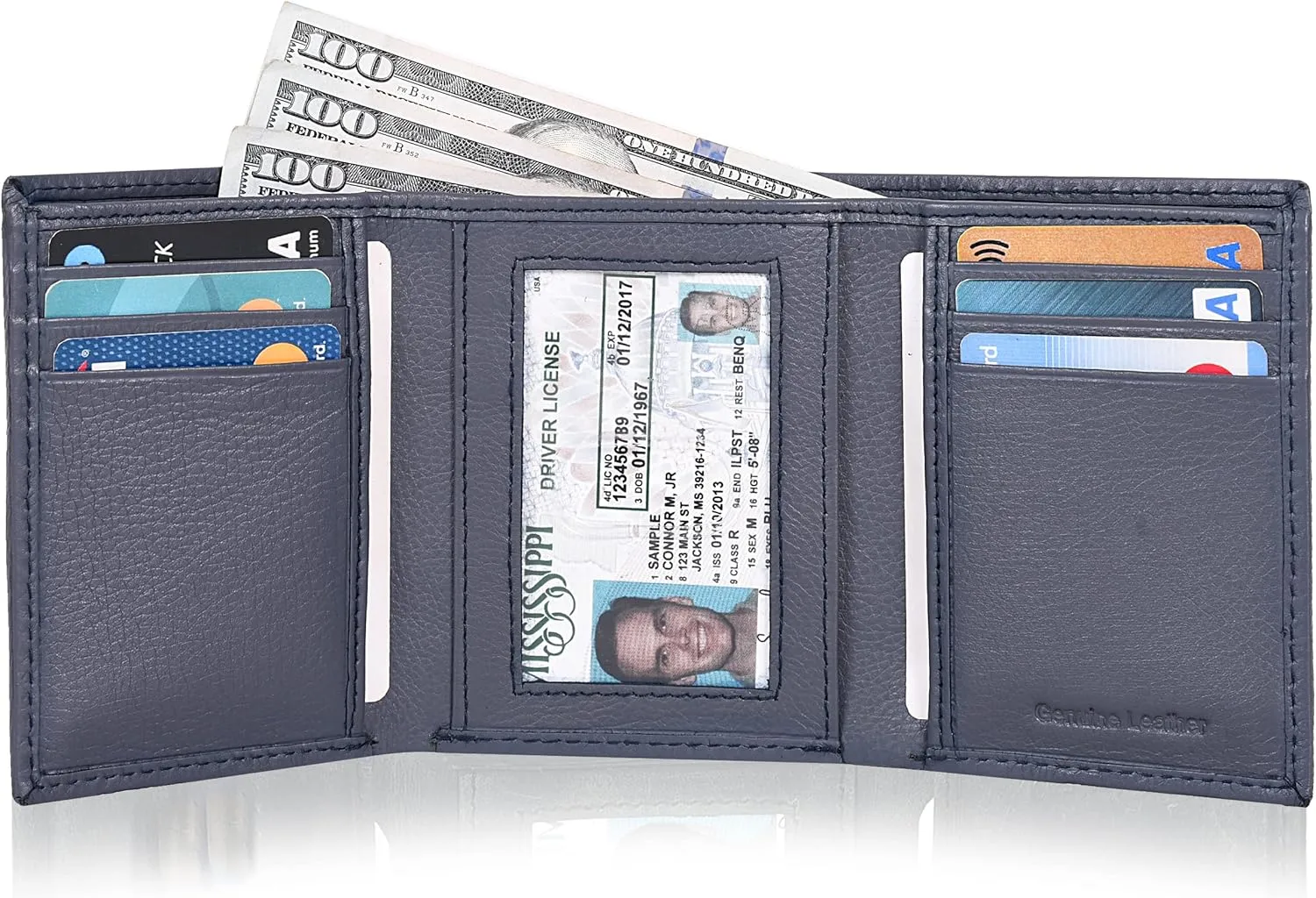 Tri fold Leather Wallet for Men with RFID | Slim Wallets for Men with 1 ID and 6 Credit card slots | Front Pocket Minimalist